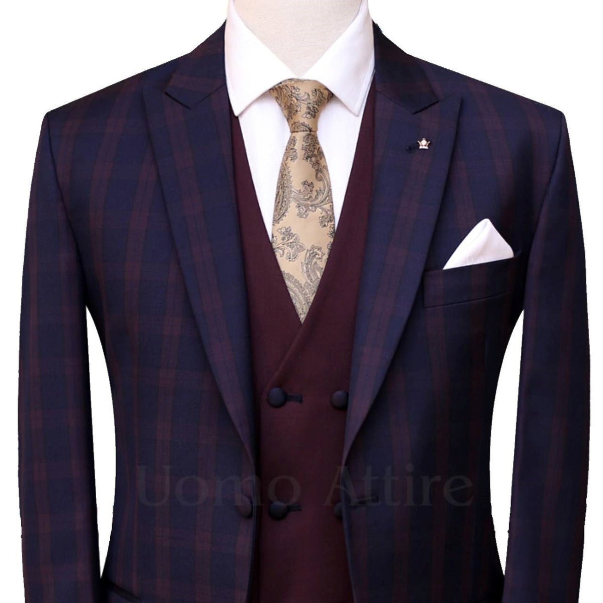 Tropical four season luxury three piece suit with double breasted vest