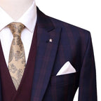 Tropical four season luxury three piece suit wit jamawar tie and lapel pin