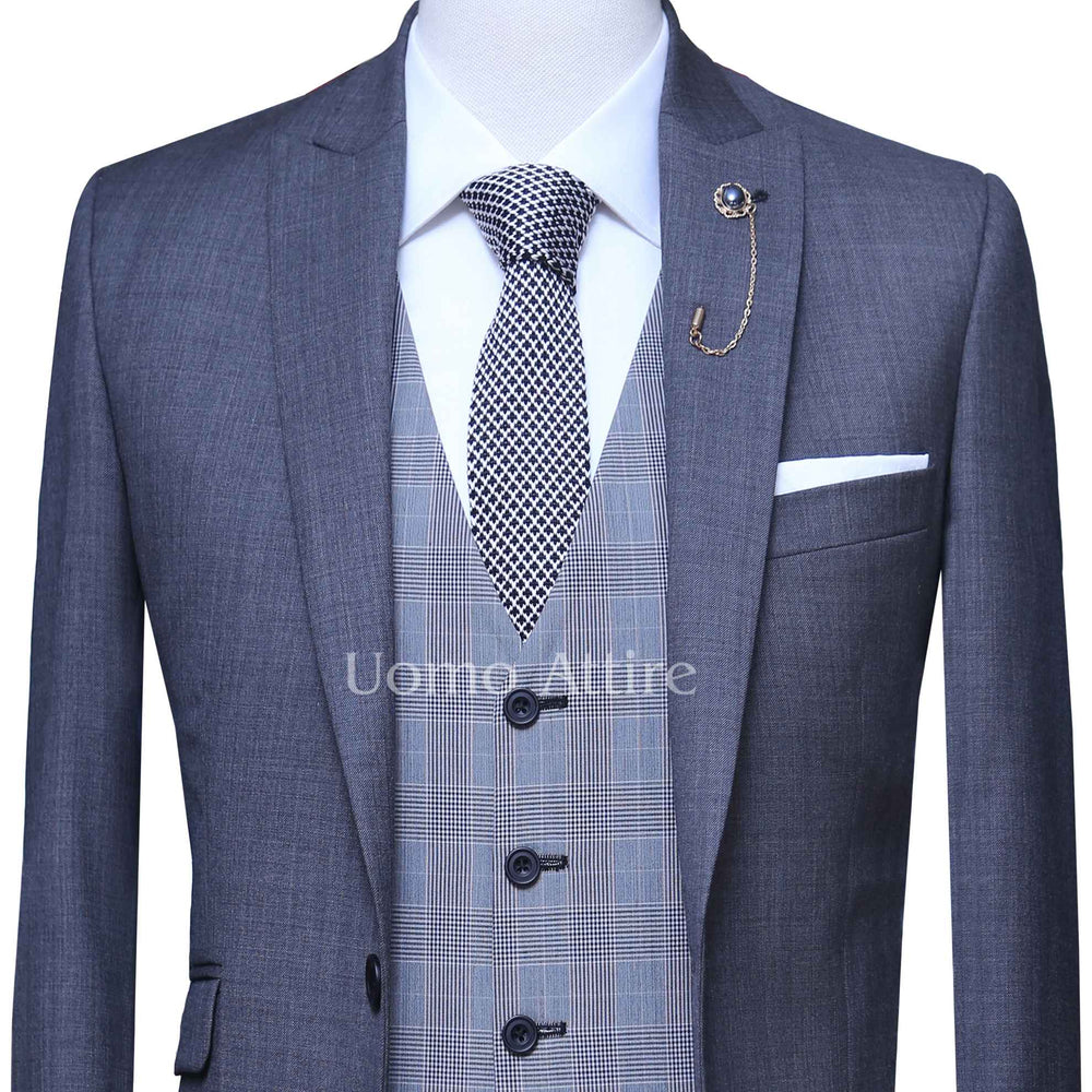 
                  
                    Tropical grey light weight 3 piece suit, gray 3 piece suit with single breasted vest, 3 piece suit for men
                  
                