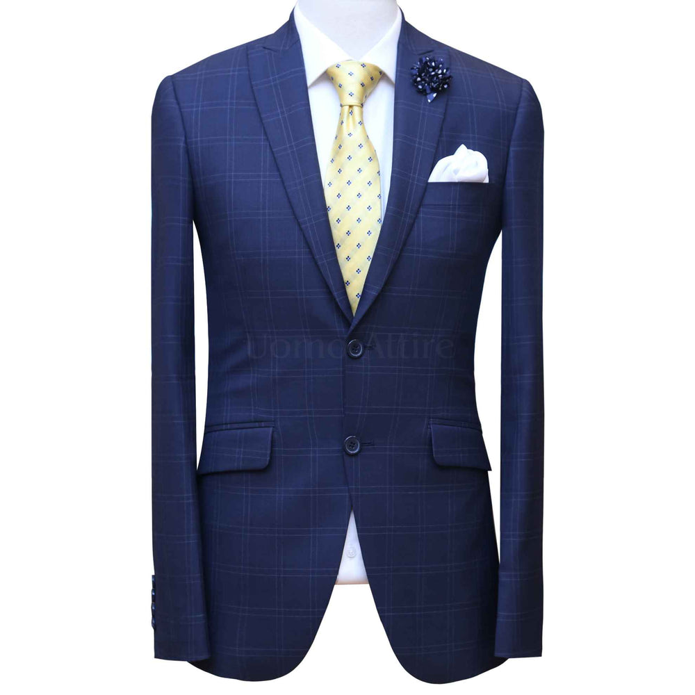 Windowpane navy blue 2 piece suit