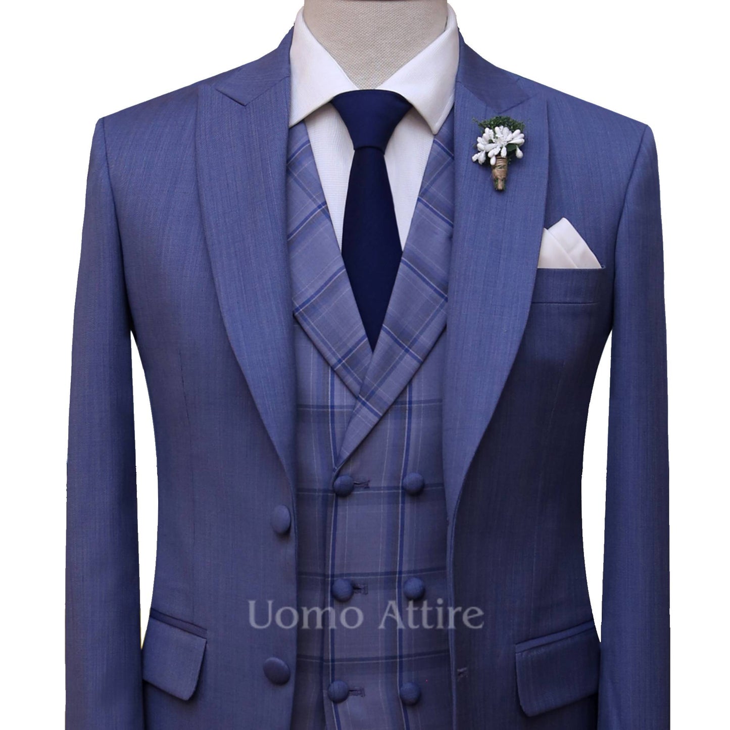 Woolen fabric three piece suit for wedding, blue suit for wedding