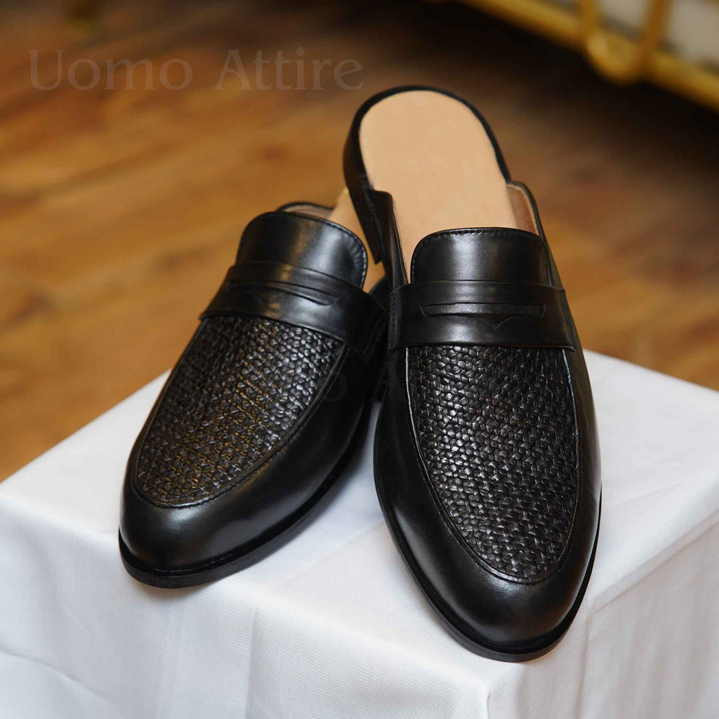 Black backless crocodile leather shoes | Leather Shoes for Men