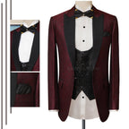 Bespoke tuxedo 3 piece suit in self embossed textured fabric, tuxedo suit, maroon jamawar tuxedo suit