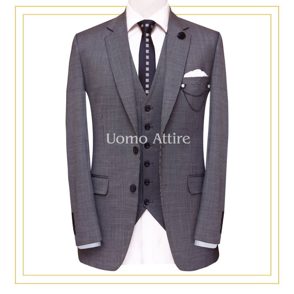 Birds eye textured fabric customized three piece suit