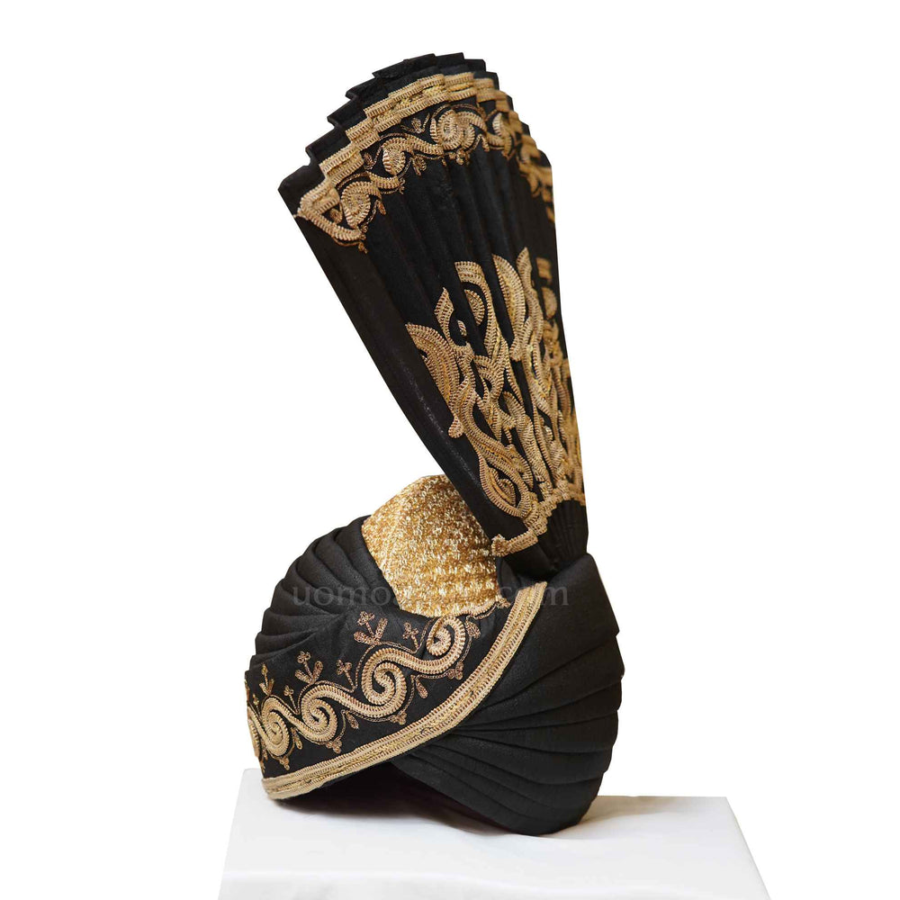 Black aitchison turban (Kulla) with golden hand embellishment