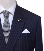 blue stripped double breasted suit for men