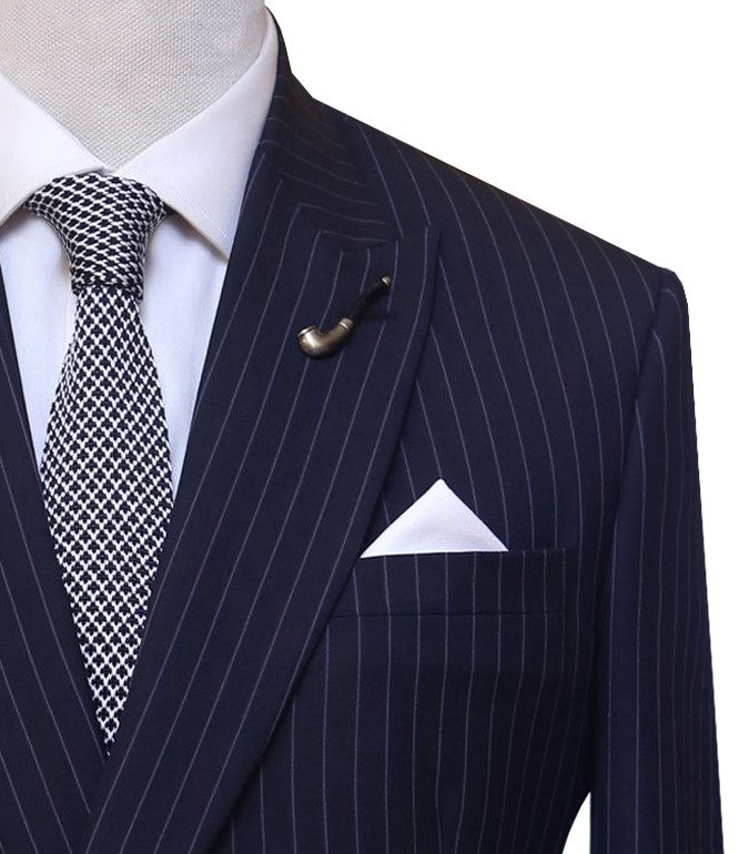 blue stripped double breasted suit for men