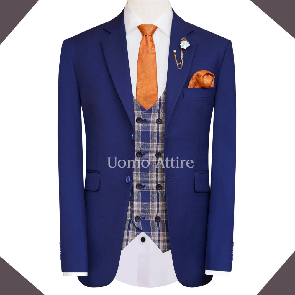 Customized blue three piece suit