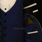 Tailored-made blue tuxedo three piece suit for elegent look, tuxedo suit, blue tuxedo suit, blue tuxedo suit with double piping wide shawl and signle breasted vest, blue suit, blue suit for men