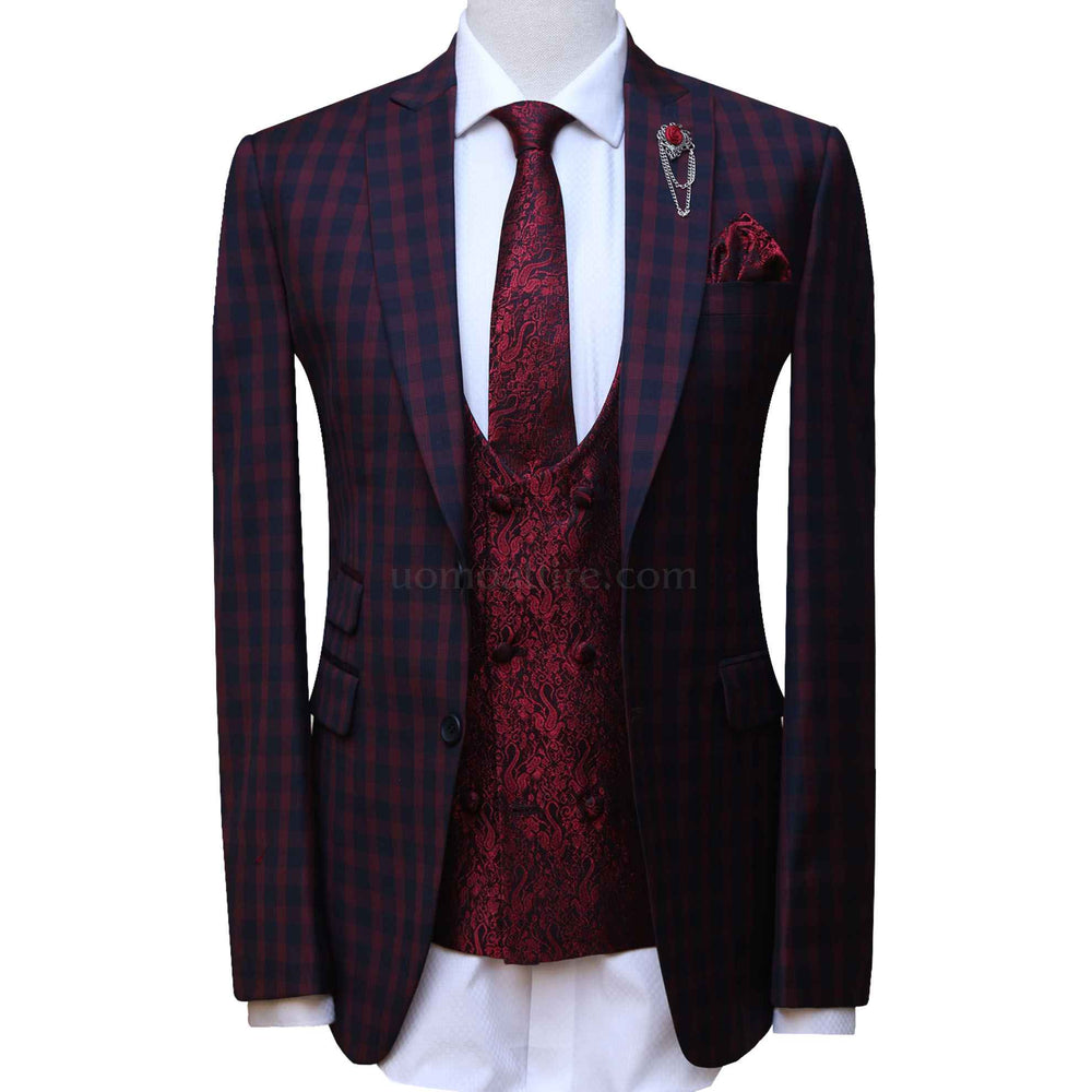 check 3 piece suit, 3 piece suit with double breasted jamawar vest