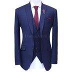 Blue three piece suit with red windowpane check, blue suits for men