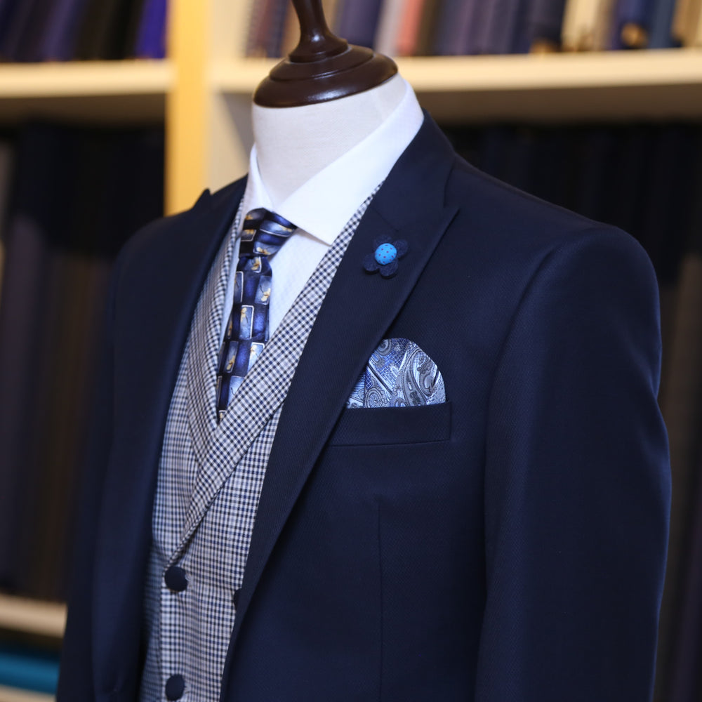 Mens suit shop with contrasting waistcoat