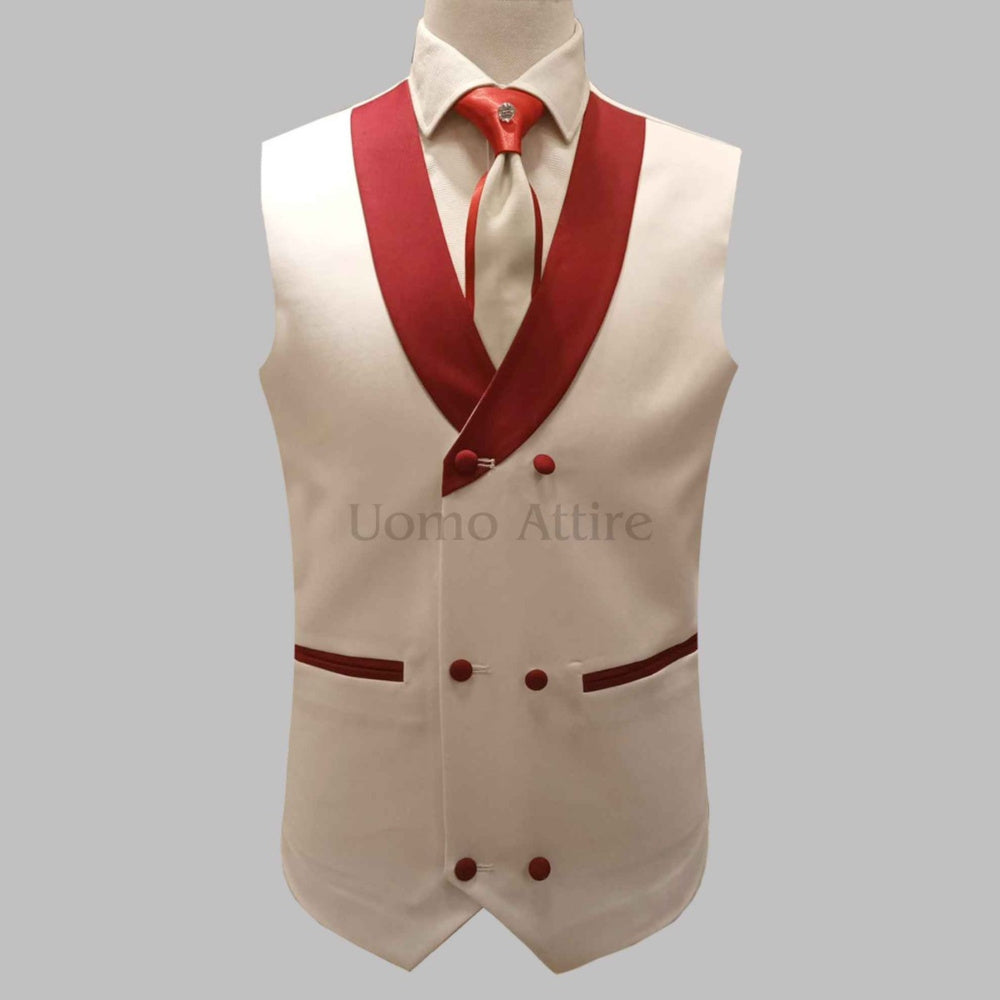 
                  
                    Custom-tailored slim fit tuxedo three piece suit with contrast shawl, tuxedo suit, tuxedo, tuxedo suit with contrast buttons and double-breasted vest
                  
                