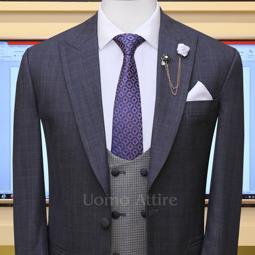 Contrast grey three piece suit