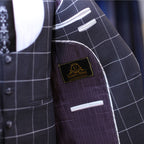 dark grey windowpane check 3 piece suit inside linning fashion