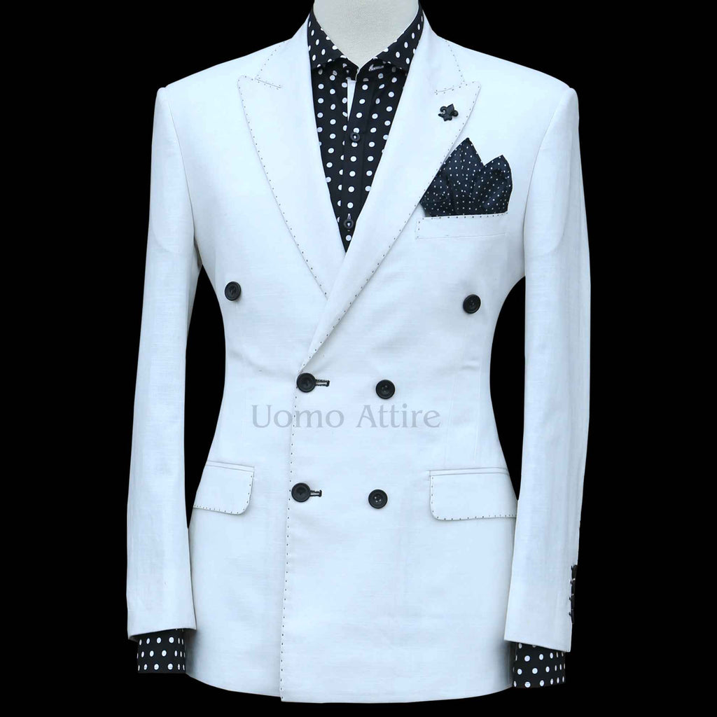 Custom Made Linen fabric double breasted 2 piece, white double breasted suit, double breasted 2 piece suit