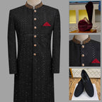 Black Sherwani | Black sherwani for groom | Black wedding sherwani for groom package