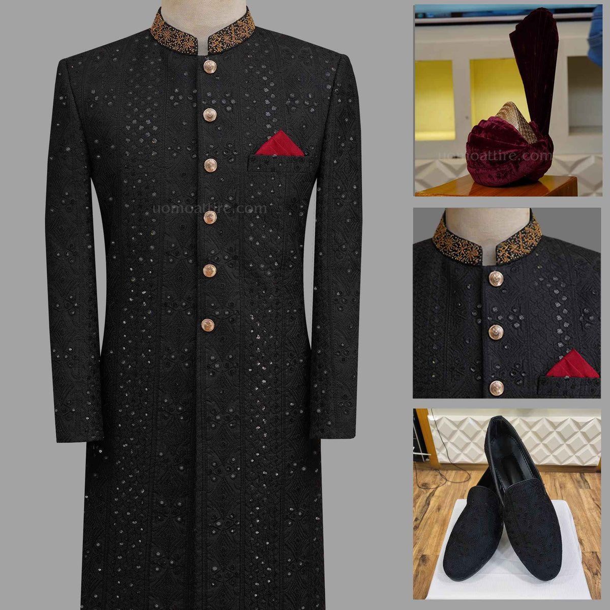 Black Sherwani | Black sherwani for groom | Black wedding sherwani for groom package