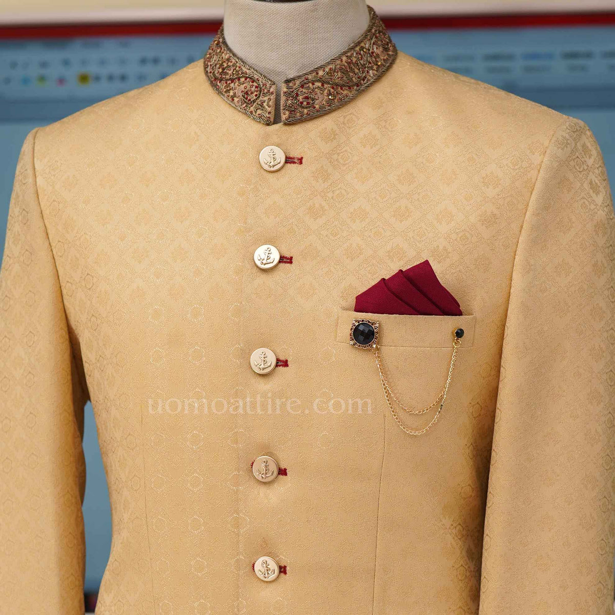 Golden Jamawar Prince Suit | Golden Jamawar Prince Coat | Prince Coat