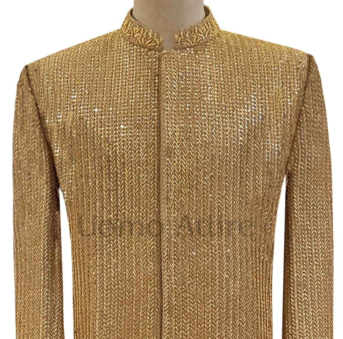 Fully embellished golden sherwani for groom, sherwani for wedding, sherwani