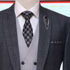 Charcoal grey glen check slim fit three piece suit with double breasted vest