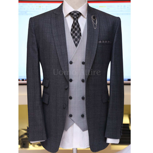 Charcoal grey glen check slim fit three piece suit