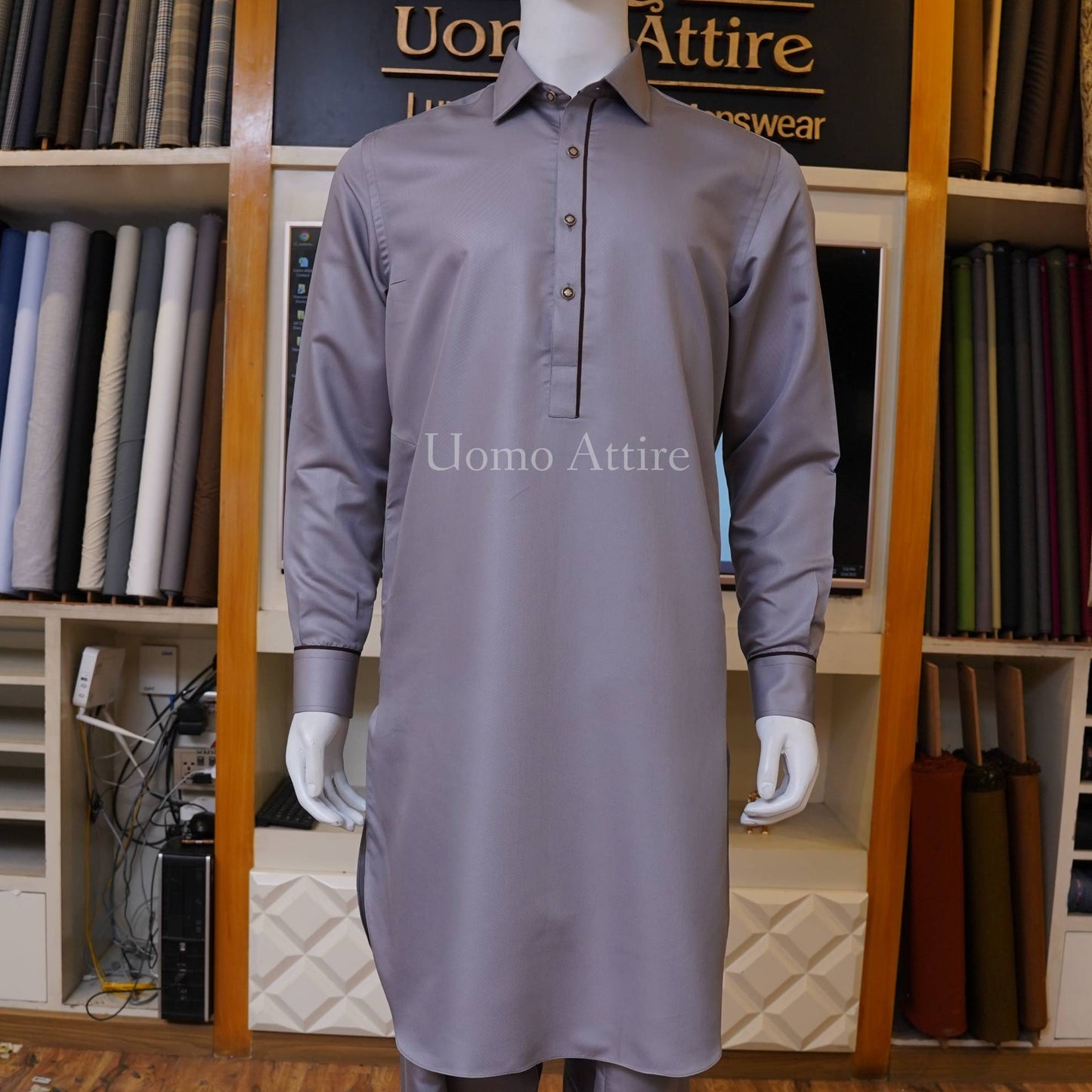 
                  
                    Bespoke gray shalwar kameez for men, men shalwar kameez design, shalwar kameez
                  
                