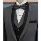 Men's three piece gray tuxedo with contrast shawl, suit, 3 piece suit, gray tuxedo suit