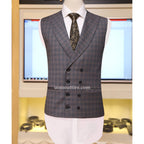lightweight four season gray 3 piece suit with double breasted mini check vest