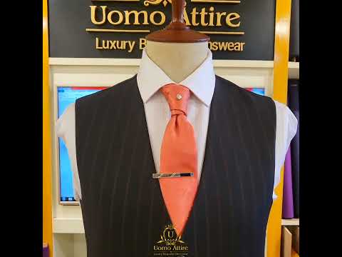Maroon strips tropical black customized slim fit three piece suit
