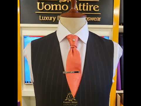 
                  
                    Carica e riproduci video nel visualizzatore Galleria, Maroon strips tropical black customized slim fit three piece suit
                  
                