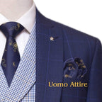 Made-to-measure light blue three piece, light blue 3 piece suit for men with double breasted mini check vest
