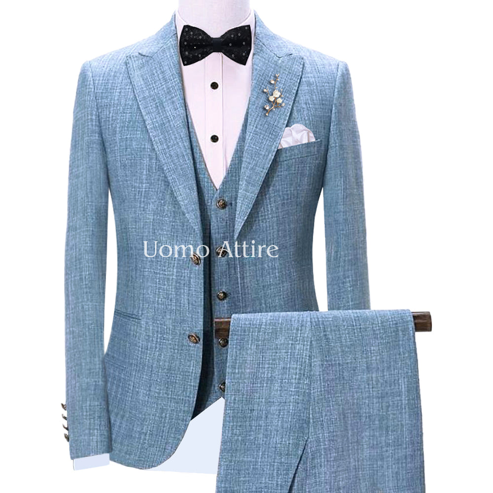 3 Piece Light Blue Tuxedo Suit