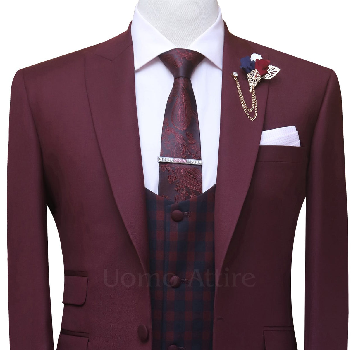 Custom Made Burgundy 3 Piece Suit for Men