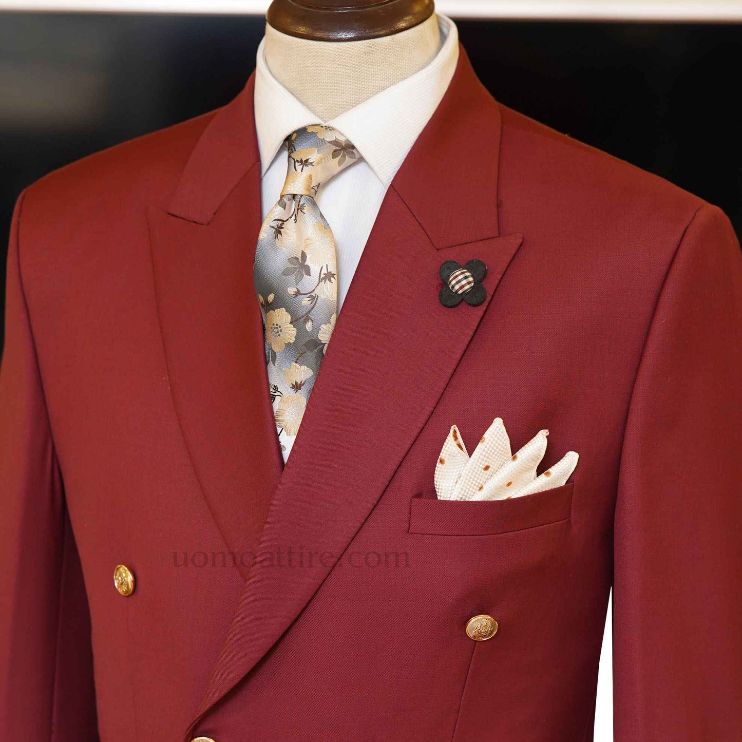 Maroon double breasted suit with golden buttons, double breasted suit, double breasted suits for men