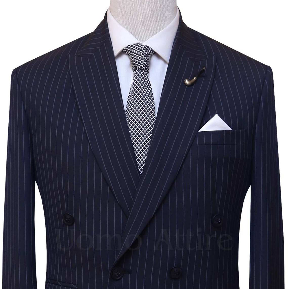 Italian fabric navy blue stripped double breasted suit – Uomo Attire
