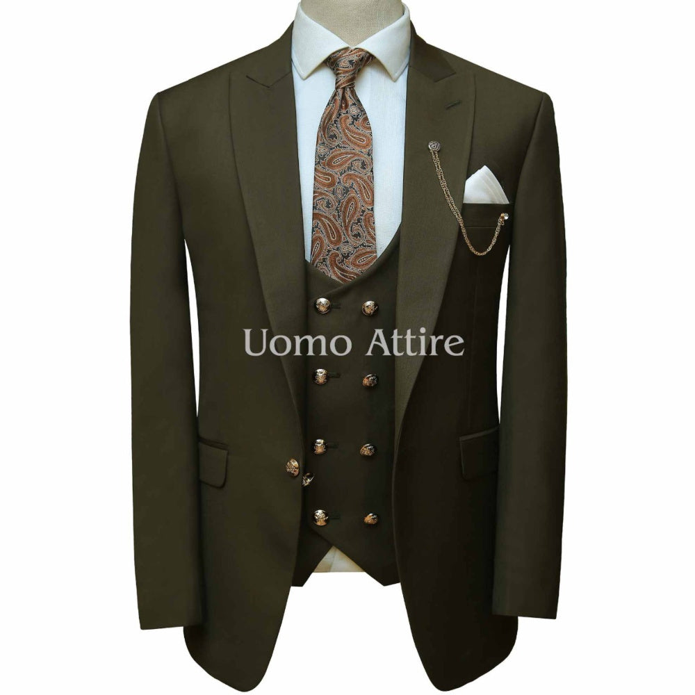 Olive green slim fit customized 3 piece suit | 3 Piece Suit