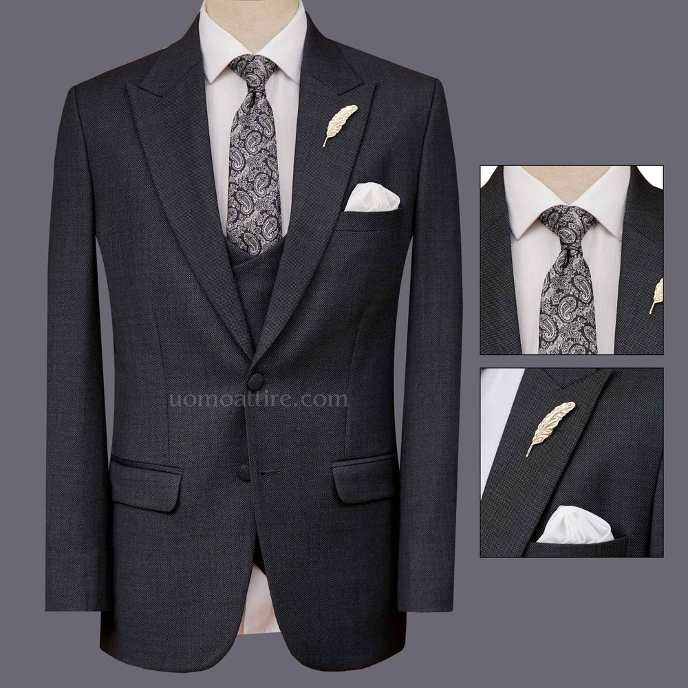 Black three-piece suit for men with Italian cut vest