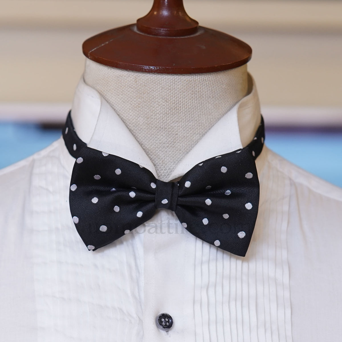 black polka dot bow tie, black bow tie