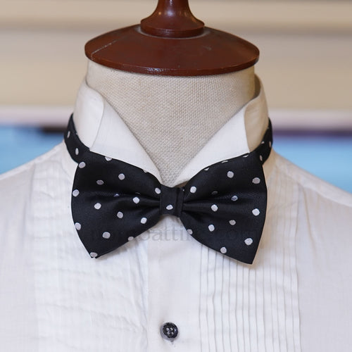 black polka dot bow tie, black bow tie