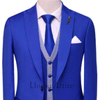 royal blue 3 piece suit for men with blue formal tie