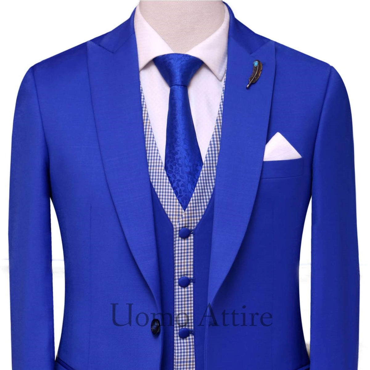 royal blue 3 piece suit for men with blue formal tie