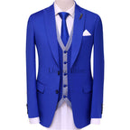 royal blue 3 piece suit for men with single breasted designer vest