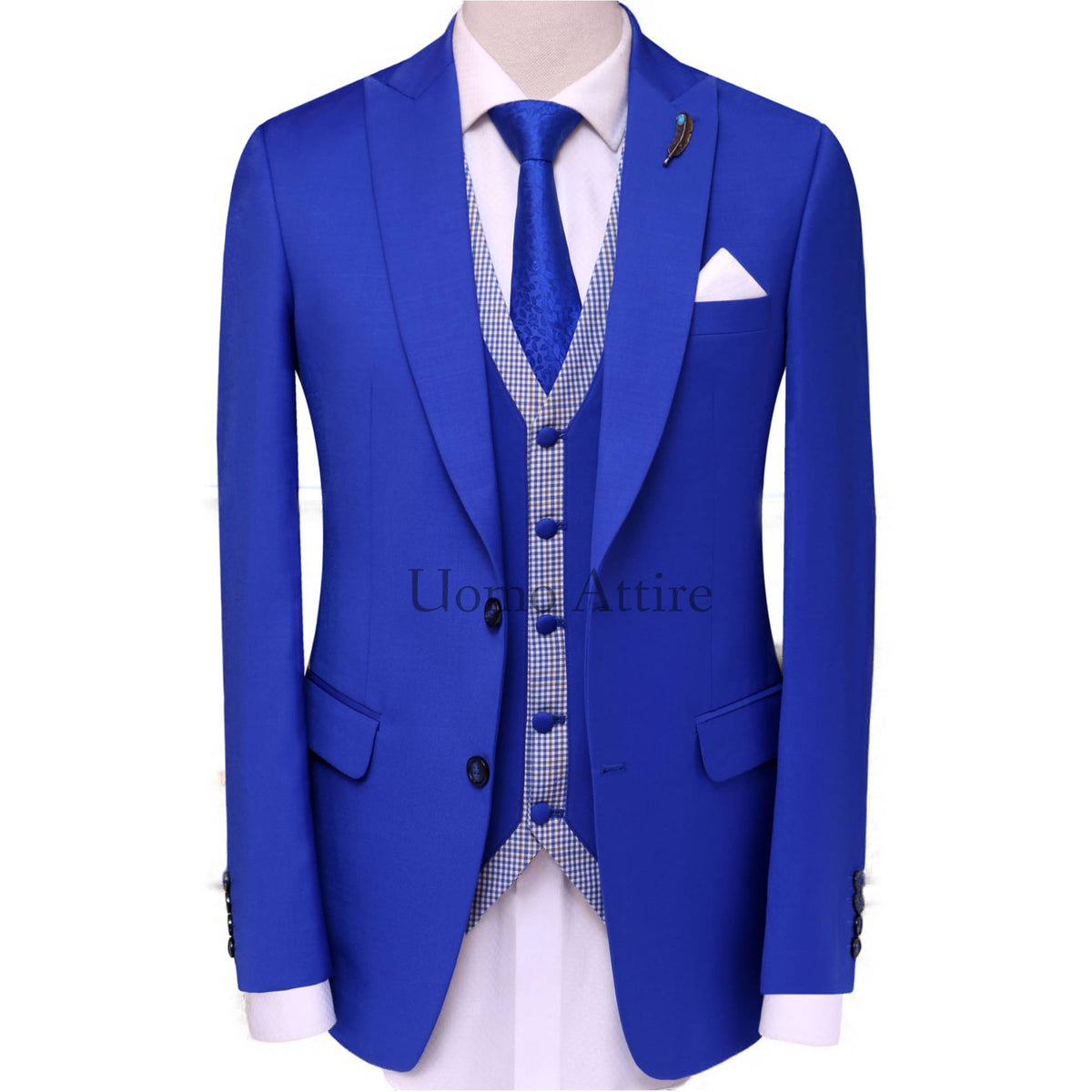 royal blue 3 piece suit for men with single breasted designer vest