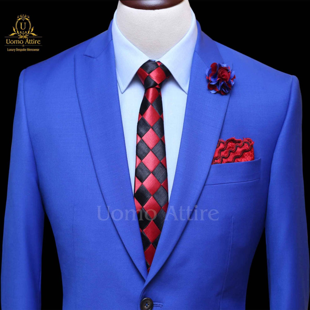 Royal blue slim fit 3 piece suit Tailored Made Uomo Attire