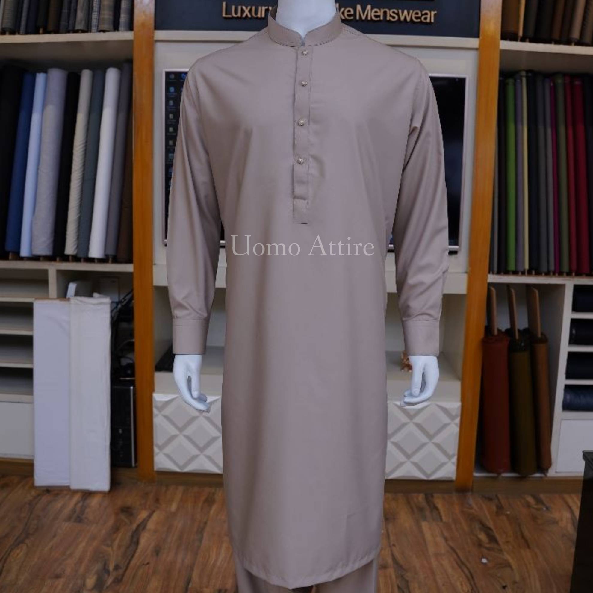 Abito Shalwar Kameez Uomo Tinta Unita In Tessuto Traspirante, Modello Pakistan/Indiano, Kurta Estivo E Invernale Con Scollo A V E Bottoni, Taglia Asiatica