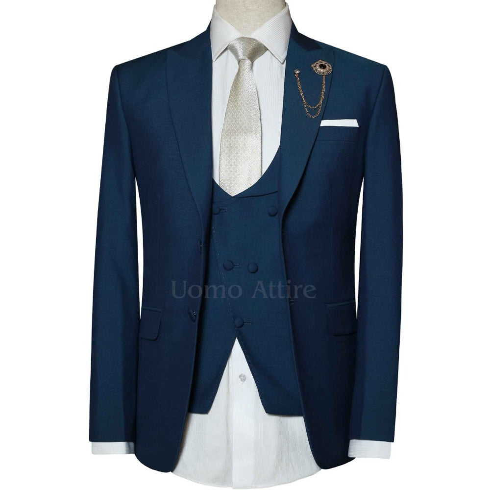 Su Misura midnight blue 100% woolen fabric three piece suit, blue suits, midnight blue suits for men