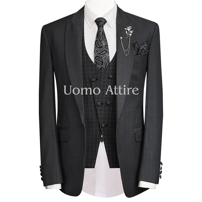 charcoal grey slim fit three piece Suit | Mens Gray Suit