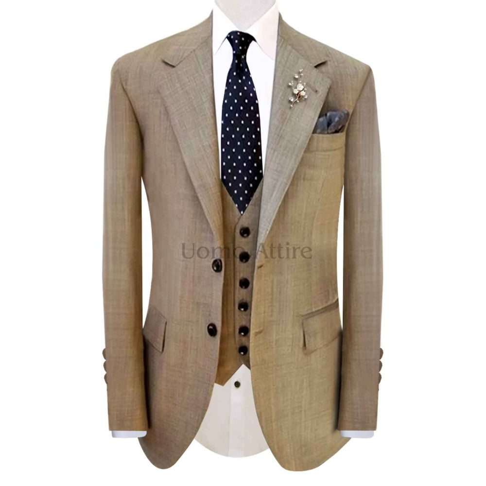 Notched lapel customized 3 piece suit, 3 piece suit for men, 3 piece suit