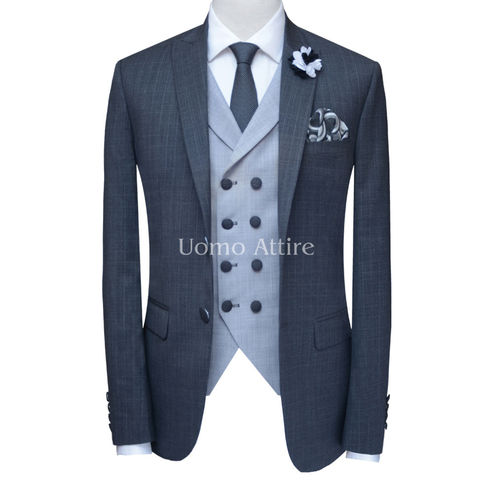 Pure Italian glen check contrast bespoke 3 piece suit, 3 piece suit for men